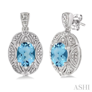 Oval Shape Silver Gemstone & Diamond Earrings